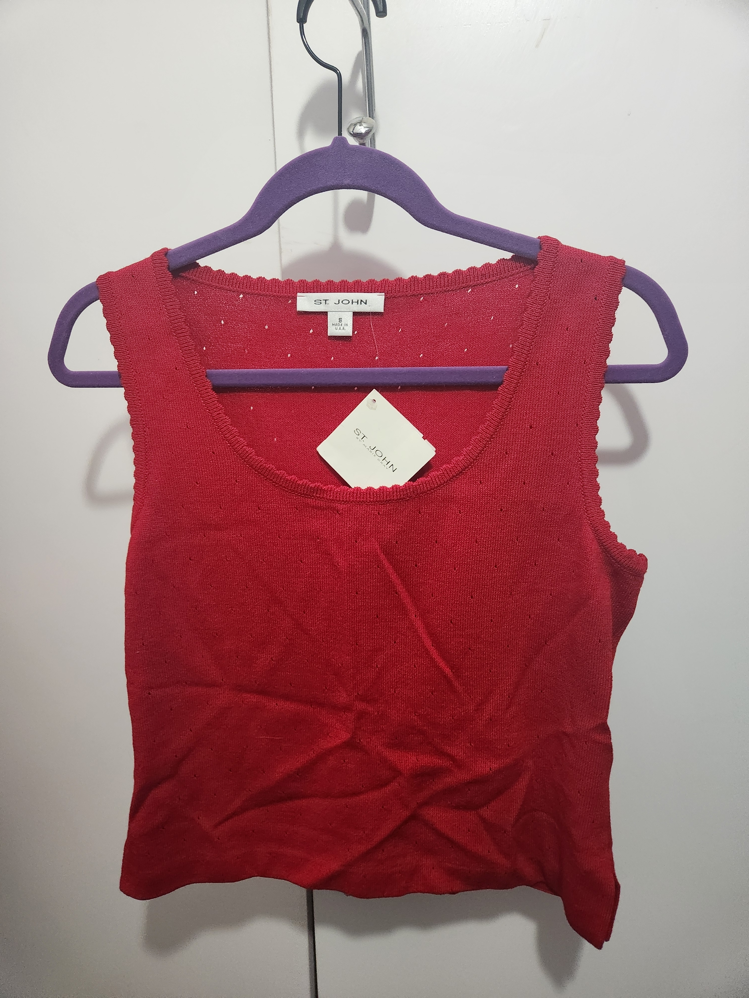 St. John Red Knit Scoop Neck Tank Top